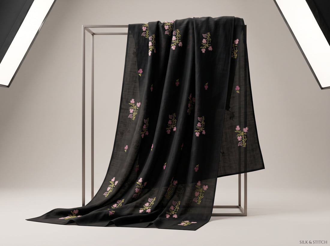 Black Chiffon Embroidered Dupatta 07