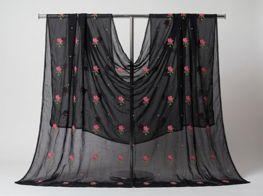Black Chiffon Embroidered Dupatta 06
