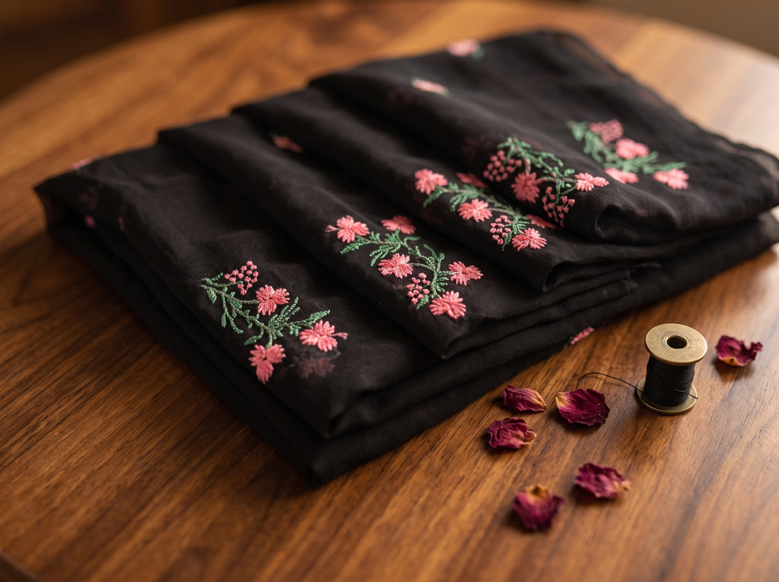 Black Chiffon Embroidered Dupatta 13
