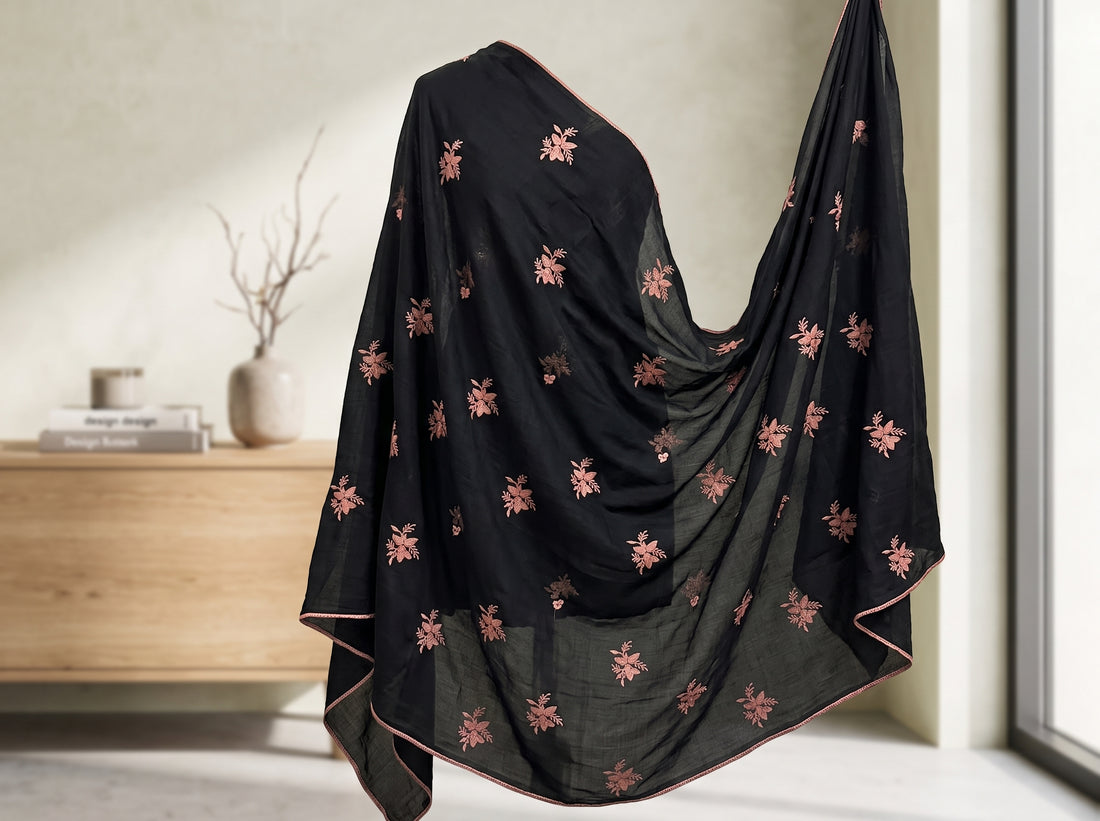 Black Chiffon Embroidered Dupatta 01